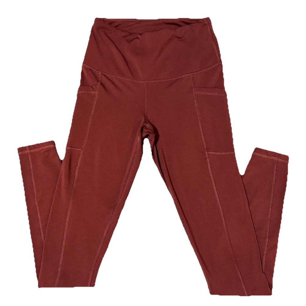 90 Degree by Reflex Womens Burgundy High Waisted Pocket‎ Leggings XS Yoga Gym